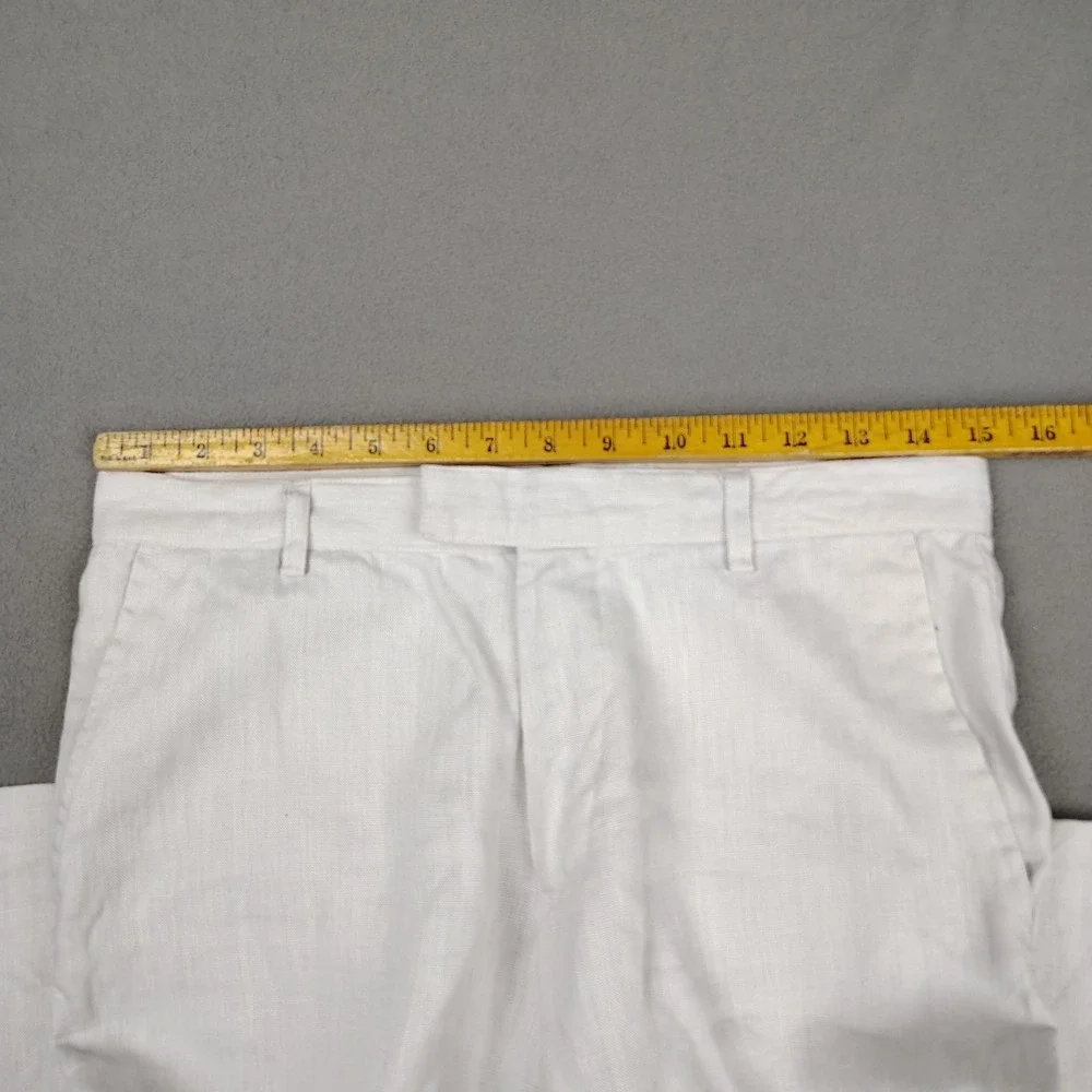 H&M 100% Linen Pants Women 8 Tall White Straight Button Casual Beach 30